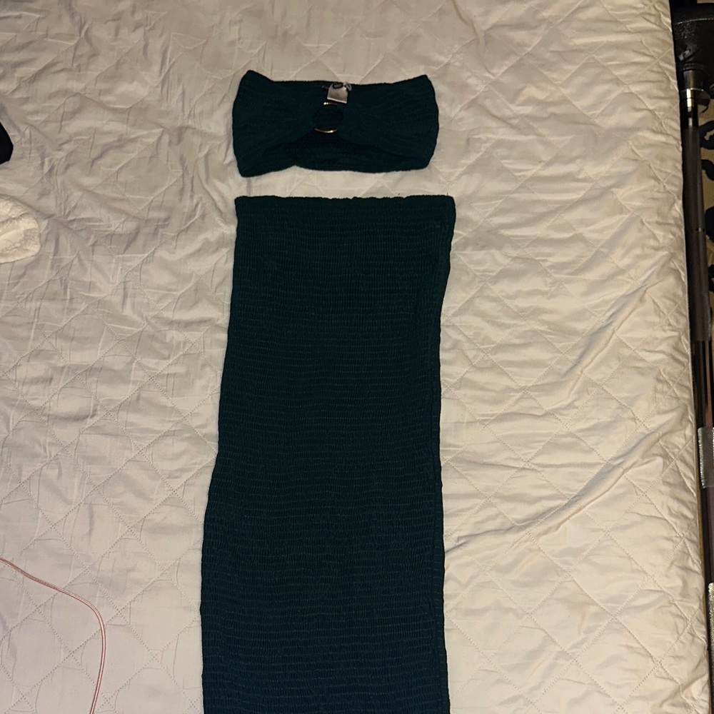 Dark Green skirt and tube top Set